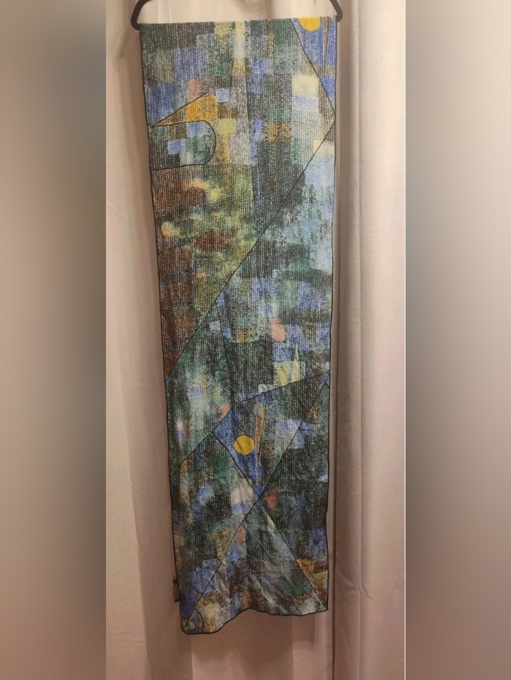 100% Silk Scarf Shawl Cocoon House Wearable Art Colorful  17 x 61 Blue/Green